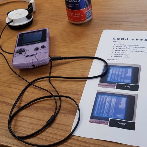 GameBoys were used to make the music. A cheatsheat was given out to familirize the participants with this unusual instrument